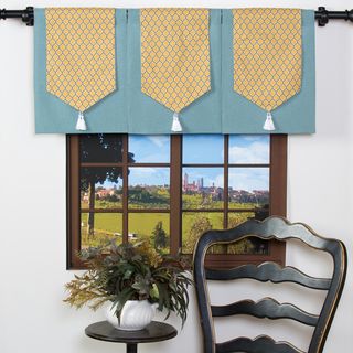 Yellow Damask On Blue Cotton Design Your Single Panel Window Valance