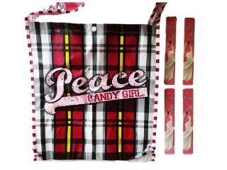 4 pack Candy Girl "Peace" (Assorted Bags of 4   Each Style Sold Separately) and 4 Pack Emery Board, Combo Set Includes 4   "Peace" Candy Girl Shoulder Tote Bag Purse of Your Choice (Approx Size 29" with Straps X 13.875" X 2.2