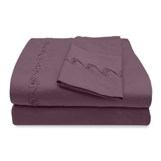 Veratex Grand Luxe 800tc Egyptian Cotton Sateen Deep Pocket Sheet Set W/ Chenille Embroidered Swirl Design Mulberry Size Full