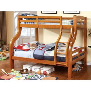 Furniture Of America Furniture Of America Utaria Curvy Twin Over Full Bunk Bed, Oak Oak Size Full