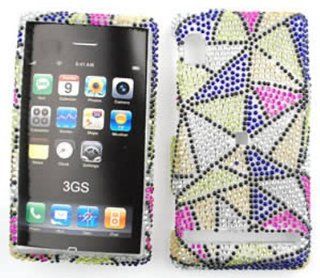 Motorola Droid A855 Full Diamond Crystal,Blue/Green/Pink/White Triangles Full Rhinestones/Diamond/Bling   Hard Case/Cover/Faceplate/Snap On/Housing Cell Phones & Accessories
