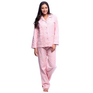 Aegean Apparel Womens Pink Gingham Printed Pajama Set