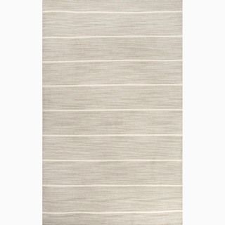 Hand made Stripe Pattern Gray/ Ivory Wool Rug (8x10)