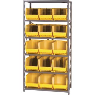 Quantum Storage Complete Shelving System with Large Parts Bins   — 18in. x 36in. x 75in. Rack Size, 15 Bins  Single Side Bin Units