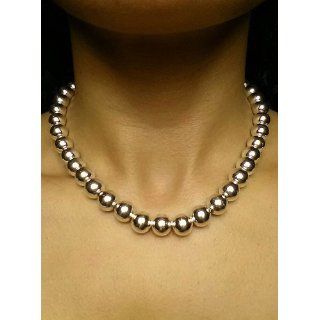 Designer Inspired 10mm LARGE HOLLOW SHINY POLISHED Italian Sterling Silver Round BALL Bead Necklace 18"in Chain Necklaces Jewelry