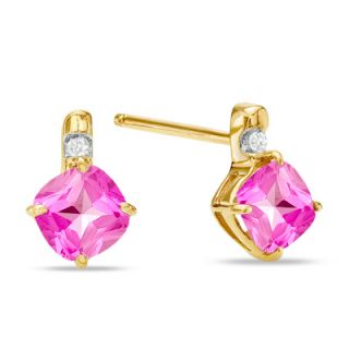 Cushion Cut Pink Topaz and Diamond Accent Earrings in 10K Gold   Zales