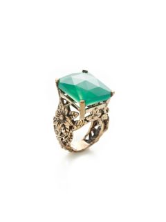 Faceted Green Agate Doublet Rectangle Ring by Stephen Dweck