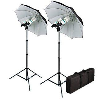 Cowboystudio 1200 Watt Photography, Video, and Portrait Studio Umbrella Continuous Lighting Kit With Four 85 Watt, 5500K Day Light Balanced CFL bulbs, Black and White Reflective Umbrellas, Stands, and Carrying Case  Photographic Lighting Umbrellas  Camer