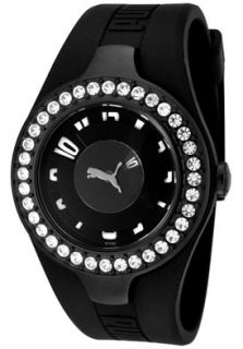 Puma PU101122001  Watches,Womens Dynamic Posh Spinning Puma White Crystal Black Rubber, Casual Puma Quartz Watches