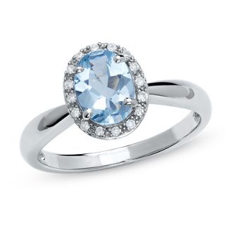 Oval Aquamarine Ring in 14K White Gold with Diamond Accents   Zales