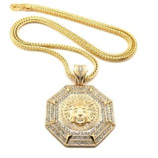 Hot New Gold 36" Franco Chain W/Bling Bling Medusa Pendant XP890G Jewelry