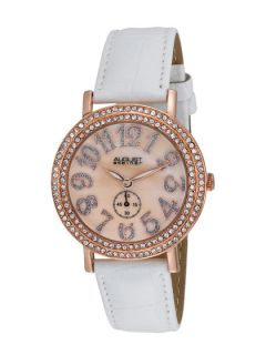 Womens Rose Gold, Crystal, & White Watch by August Steiner