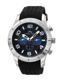 Mens Etienne Silver Tone Black and Blue Dial Watch by Porsamo Bleu