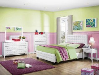 Homelegance Sparkle 5 Piece Upholstered Bedroom Set In White Bi Cast Vinyl   Childrens Furniture Sets