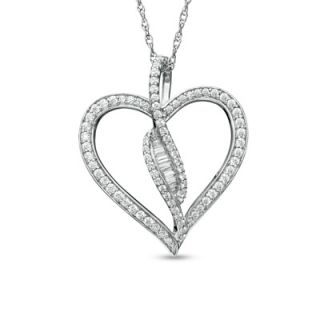 CT. T.W. Baguette Diamond Bypass Heart Pendant in Sterling Silver