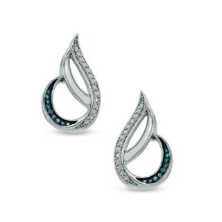 CT. T.W. Enhanced Blue and White Diamond Flame Drop Earrings in