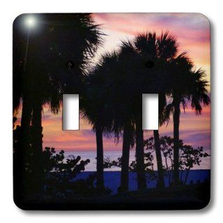 3dRose LLC lsp_39060_2 Palm Silhouette with Purple Orange Florida Sunset Double Toggle Switch   Switch Plates  