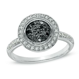 CT. T.W. Enhanced Black and White Diamond Cluster Ring in Sterling