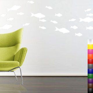 StikEez White School of Fish 21 Pack Fun Sizes Wall & Window Decals   Wall Decor Stickers