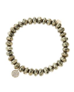 8mm Faceted Champagne Pyrite Beaded Bracelet with Mini Yellow Gold Pave Diamond