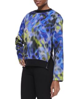 Womens Long Sleeve Impressionist Print Sweatshirt, Sapphire/Multicolor  