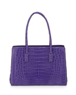 Crocodile Small Multi Pocket Satchel Bag, Purple   Nancy Gonzalez