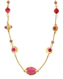 Long Pink Agate Station Necklace, 44L   Jose & Maria Barrera