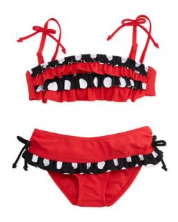 Callie Ruffle Polka Dot Two Piece Swimsuit, Red/Black/White, 7 14