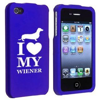 Apple iPhone 4 4S Blue Rubber Hard Case Snap on 2 piece I Love My Wiener Dachshund Dog Cell Phones & Accessories