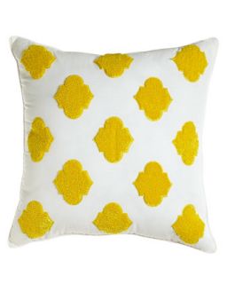 White Pillow with Yellow Chenille Design, 16Sq.   Dena Home