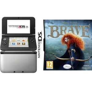 Nintendo 3DS XL Console (Silver and Black) Bundle Includes Brave The Video Game      Games Consoles