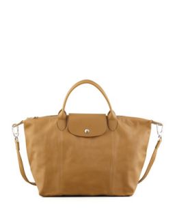 Le Pliage Cuir Handbag with Strap, Yellow   Longchamp