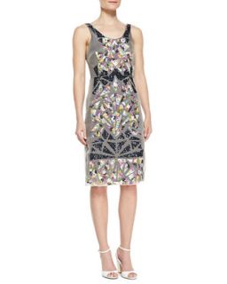 Womens Sleeveless Shattered Glass Pattern Cocktail Dress, Multicolor   Nicole