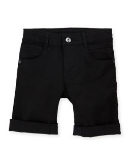 Cuffed Twill Shorts, Black, 2 4