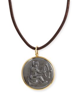 Hematite Sagittarius Zodiac Pendant Necklace on Leather Cord   Syna