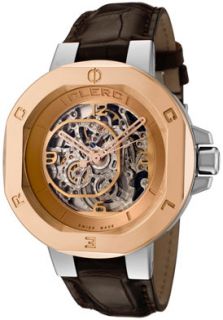 Clerc I8SKC13  Watches,Mens Icon 8 Automatic See Thru Skeleton/Rose Gold Dial Brown Genuine Crocodile, Luxury Clerc Automatic Watches