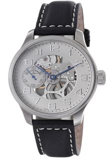 Zeno 8558S E2  Watches,Mens Oversized Ivory Skeleton Dial Black Calfskin Leather, Casual Zeno Mechanical Watches