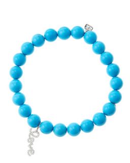8mm Turquoise Beaded Bracelet with 14k White Gold/Diamond Love Charm (Made to