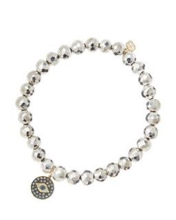 6mm Faceted Silver Pyrite Beaded Bracelet with 14k Gold/Rhodium Diamond Small