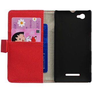 Bfun Packing Red Anti slip Card Slot Wallet Leather Cover Case for Sony Xperia M C1905 Cell Phones & Accessories