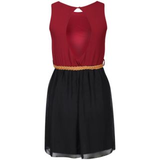 Club L Womens Colour Block Belted Skater Dress   Berry/Black      Womens Clothing
