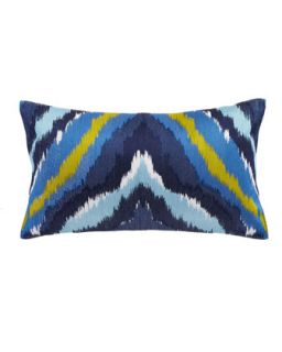 Pillow with Blue, White, and Yellow Wave Embroidery, 20 x 12   Trina Turk
