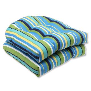 Pillow Perfect Outdoor Topanga Stripe Lagoon Wicker Seat Cushion (set Of 2)