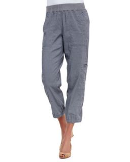 Cargo Linen Blend Ankle Pants, Pewter, Womens   Eileen Fisher
