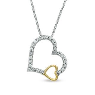 CT. T.W. Diamond Double Heart Pendant in Sterling Silver and 14K
