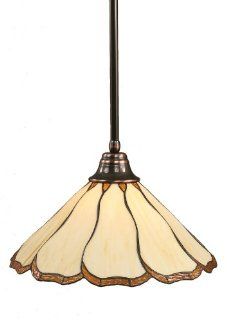 Toltec Lighting 26 BC 914 Stem Pendant Light Black Copper Finish with Honey and Brown Flair Tiffany Glass, 16 Inch   Ceiling Pendant Fixtures  