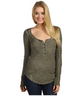 Free People Shell Stitch Henley F508U419 Womens Long Sleeve Pullover (Green)