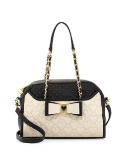 Colorblocked Quilted Heart Dome Satchel Bag, Black   Betsey Johnson