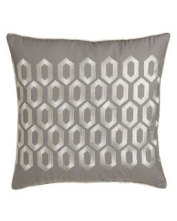 Dark Gray Pillow w/ Geometric Embroidery, 16Sq.