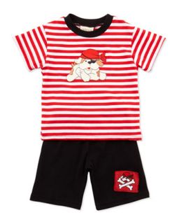 Pirate Dog Stripe Tee & Shorts Set, Black, 12 24 Months   Cach Cach